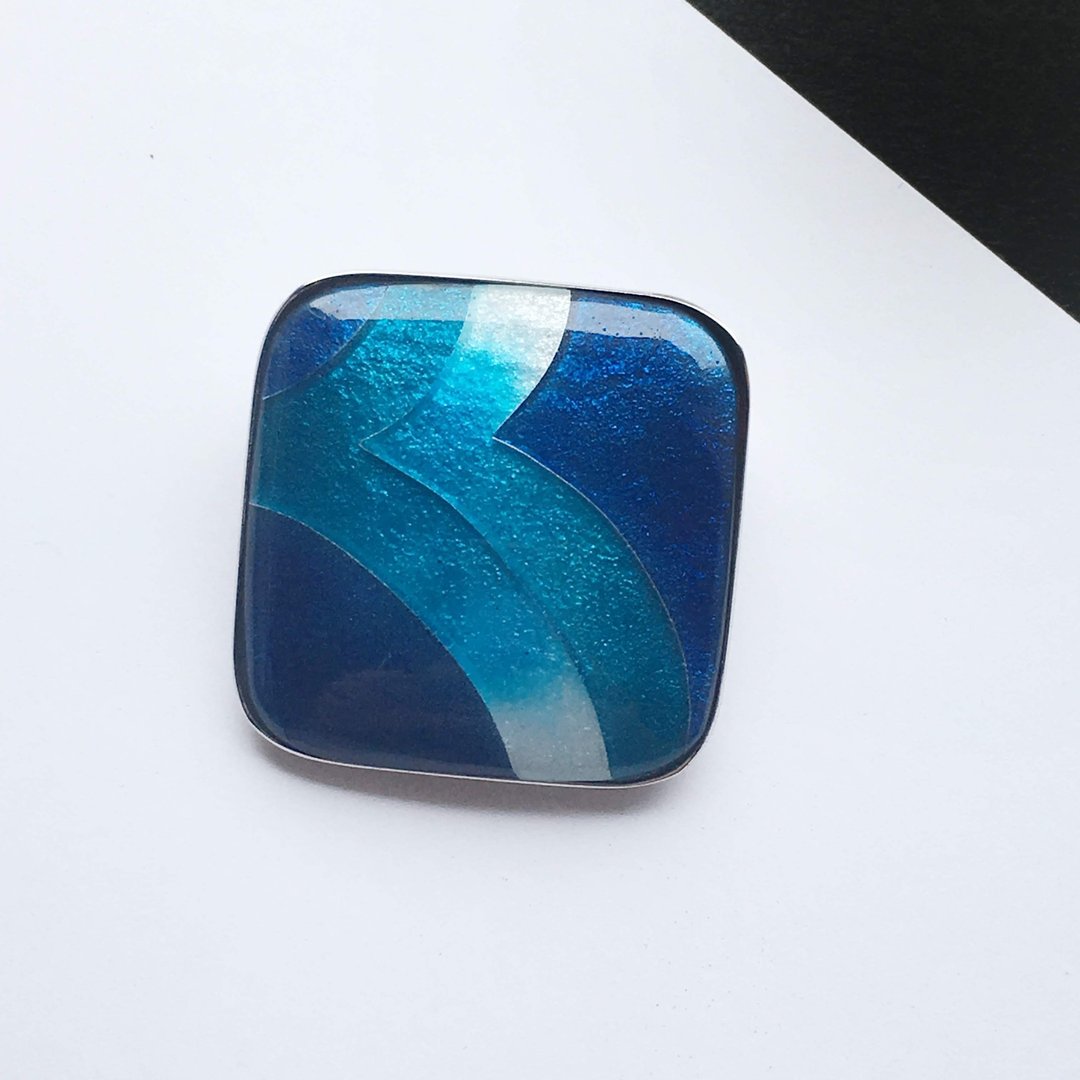 Feather [Sky Blue] Cloisonne Brooch Pure Silver Wired Cloisonne - 胸针 - 其他材质 蓝色