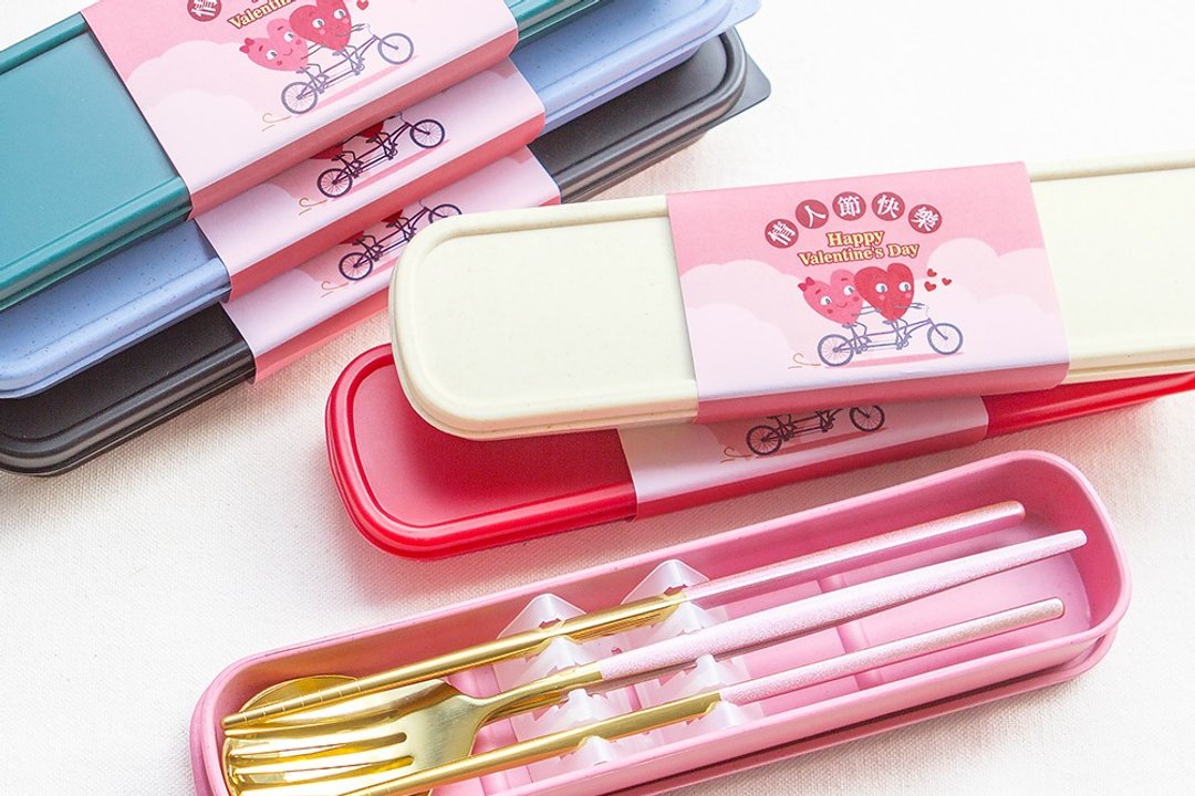 情人节礼物赠品 精致不锈钢环保餐具3件组 (满百份免费定制印名字 - 餐刀/叉/匙组合 - 其他材质 多色