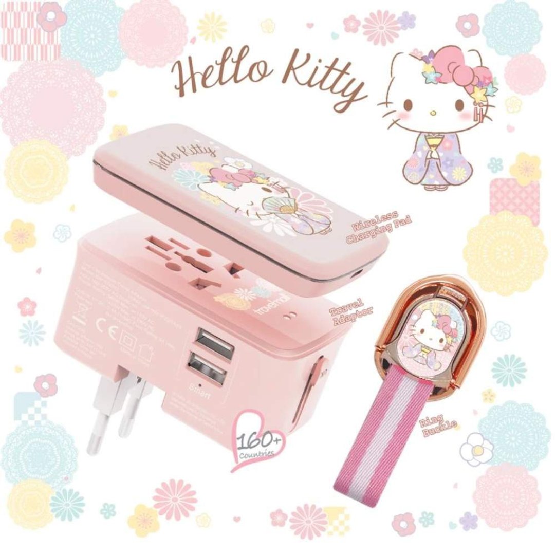 HELLO KITTY 迷你10W无线充电板、手机环扣和双USB充电器套装 - 充电宝/传输线 - 其他材质 粉红色