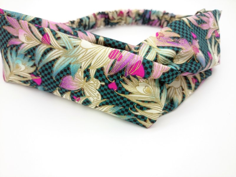 金边的蝴蝶松紧带交叉款发带 hairband  *SK* - 发带/发箍 - 棉．麻 
