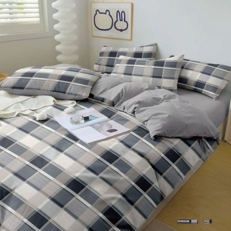 经典格纹 台湾制 舒柔棉 单人/双人/加大 薄床包被套组 - 寝具 - 其他材质 