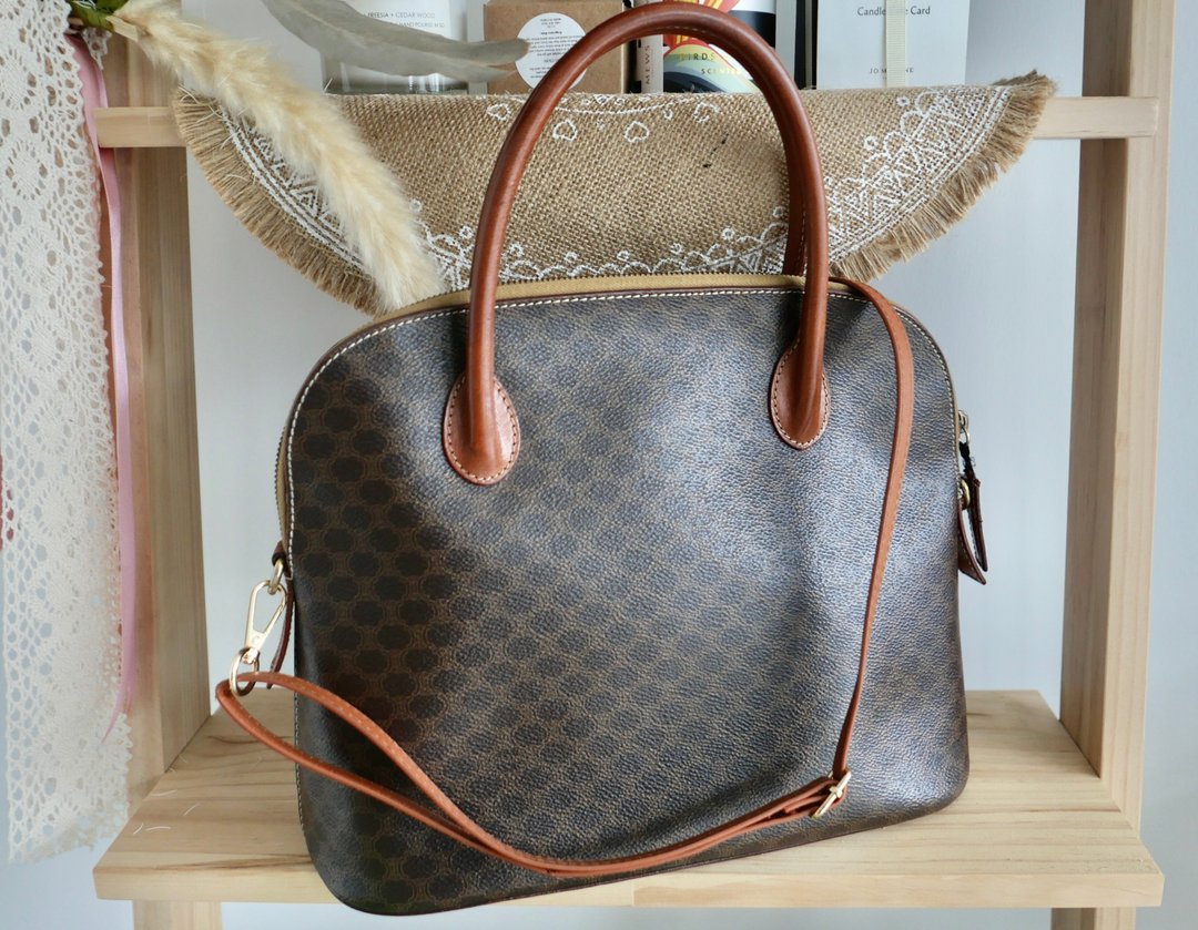 Celine中古古董老花手提包 / 斜背包 - 附非原装背带 - 手提包/手提袋 - 真皮 咖啡色