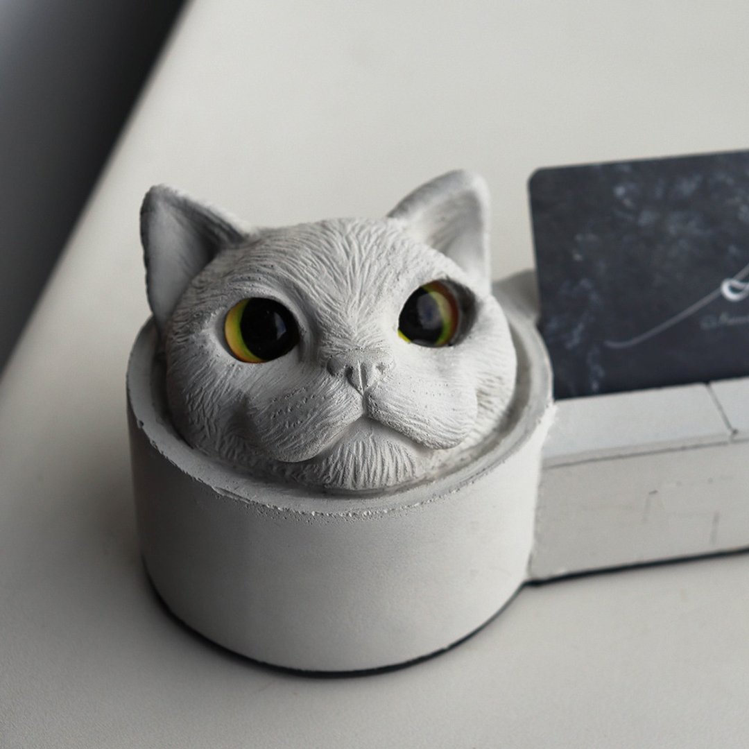 曙MUSE 盯着猫咪单层水泥名片座 - 名片架/名片座 - 水泥 灰色