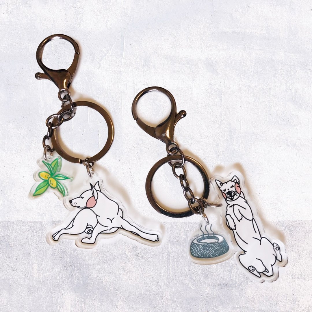 犬派原创插画  压克力 造型钥匙圈 吊饰 毛孩小犬 白狗 金枣 温泉 - 钥匙链/钥匙包 - 压克力 橘色