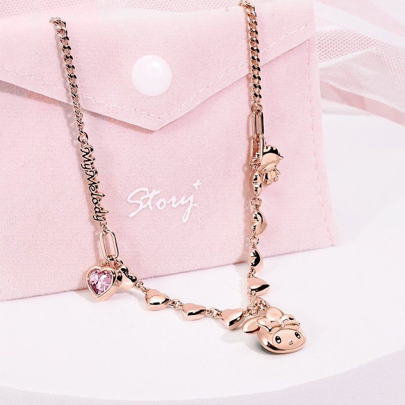 Kuromi & MyMelody心动系列-美乐蒂晶钻造型项链 - 项链 - 铜/黄铜 银色