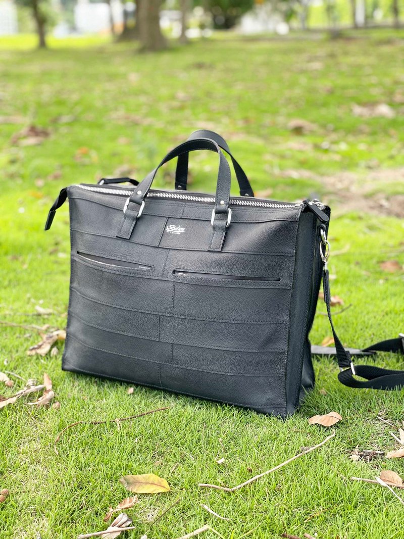 【现货】轻量 设计师拼接双拉链包 -手工皮件 - 侧背包/斜挎包 - 真皮 