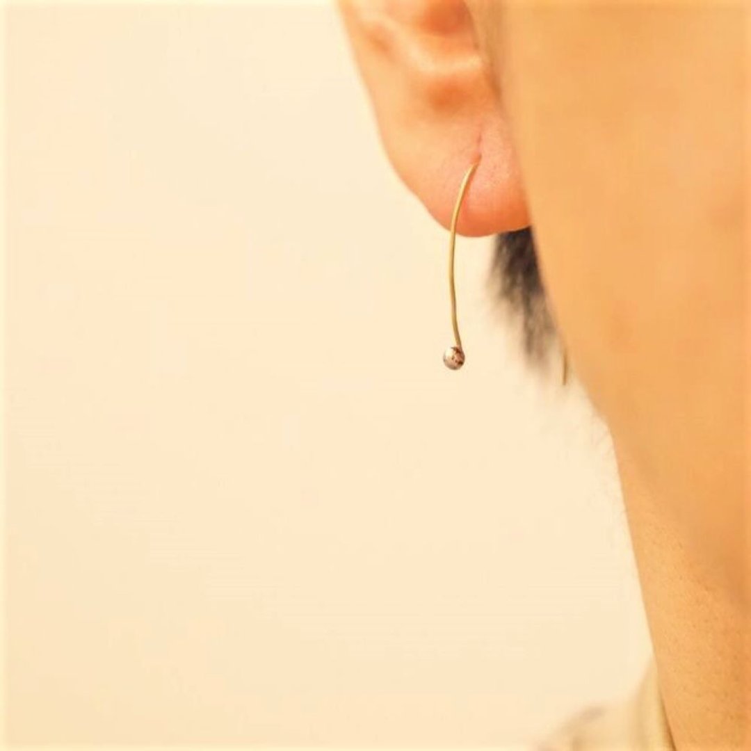 One ear sale as you like pierced earrings material brass wire, silver ball - 耳环/耳夹 - 铜/黄铜 金色