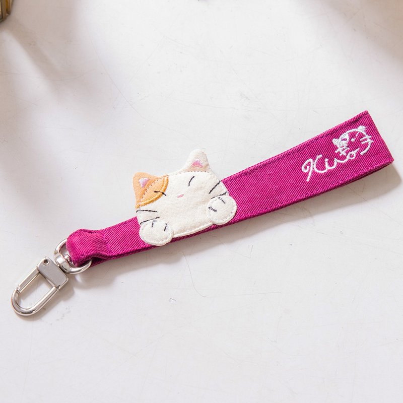 Kiro猫 刺绣 手勾绳/钥匙圈吊饰/包包挂饰【820181】 - 挂绳/吊绳 - 棉．麻 粉红色