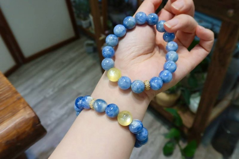 天然蓝晶石手链 油画蓝晶 梵高名画星月夜配色 夏日新款 情侣手链 - 手链/手环 - 玉石 