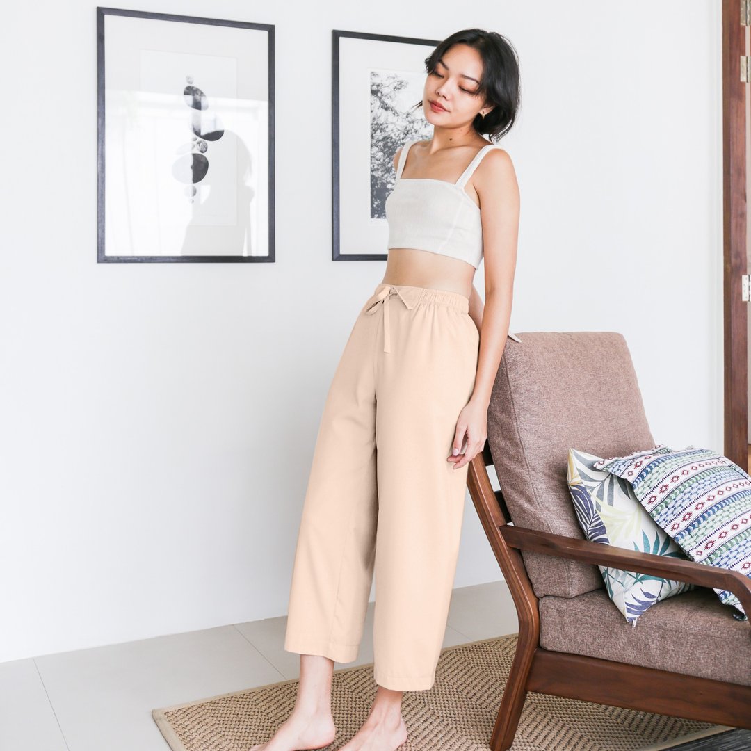 Heima silk pants 意大利真丝裤 : 浅米色  , 全身衬里 - 女装长裤 - 聚酯纤维 卡其色