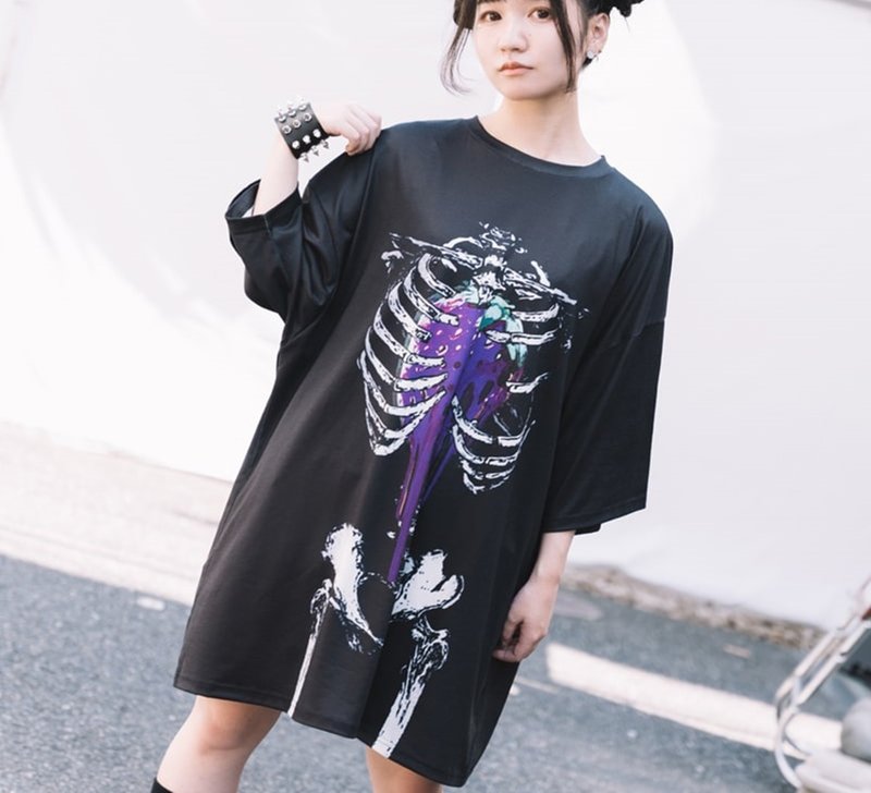 毒紫莓糖果肋骨印花OVERSIZE宽松短袖T恤暗黑庞克原宿【JA0560】 - 女装 T 恤 - 聚酯纤维 