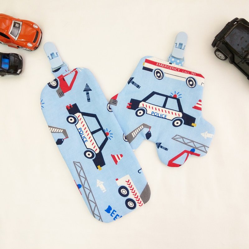 大大工程车。双面纯棉手帕 / 手帕夹  (可绣名字) - 围嘴/口水巾 - 棉．麻 蓝色