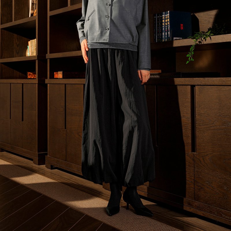松紧收口灯笼裤 - 女装长裤 - 棉 黑色