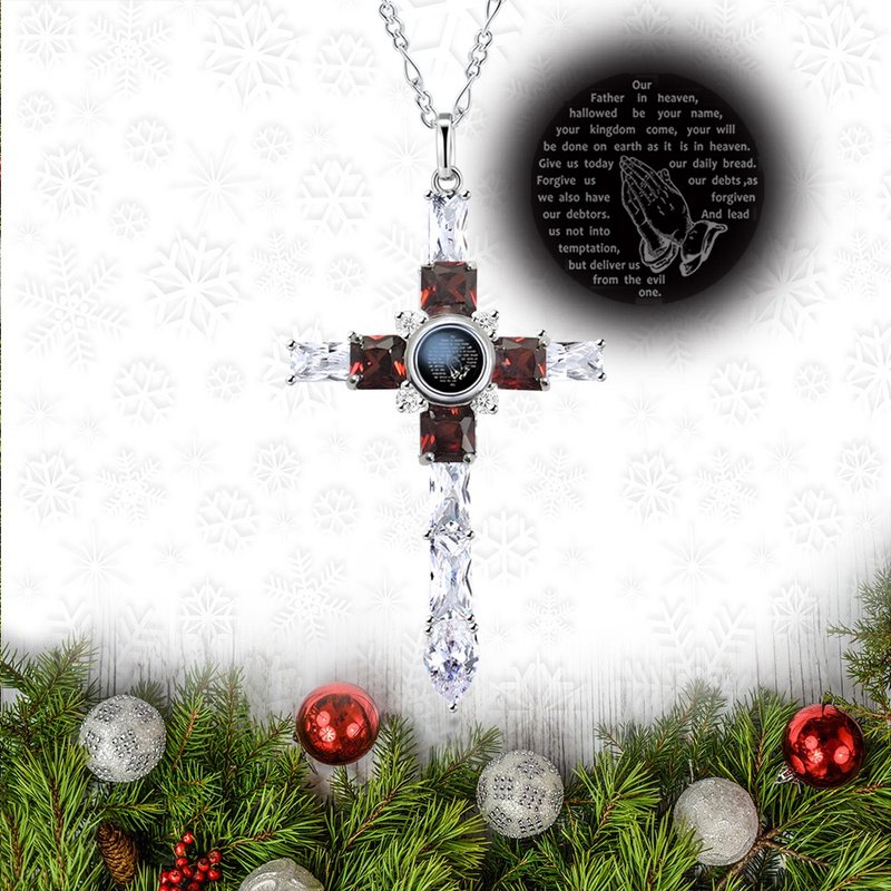 微雕定制内容 银河十字架 项链-柘榴石红 - 项链 - 半宝石 