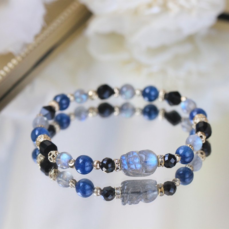 拉长石 貔貅 黑曜石 蓝晶石 黑玛瑙。招财避邪健康水晶手链 - 手链/手环 - 水晶 蓝色