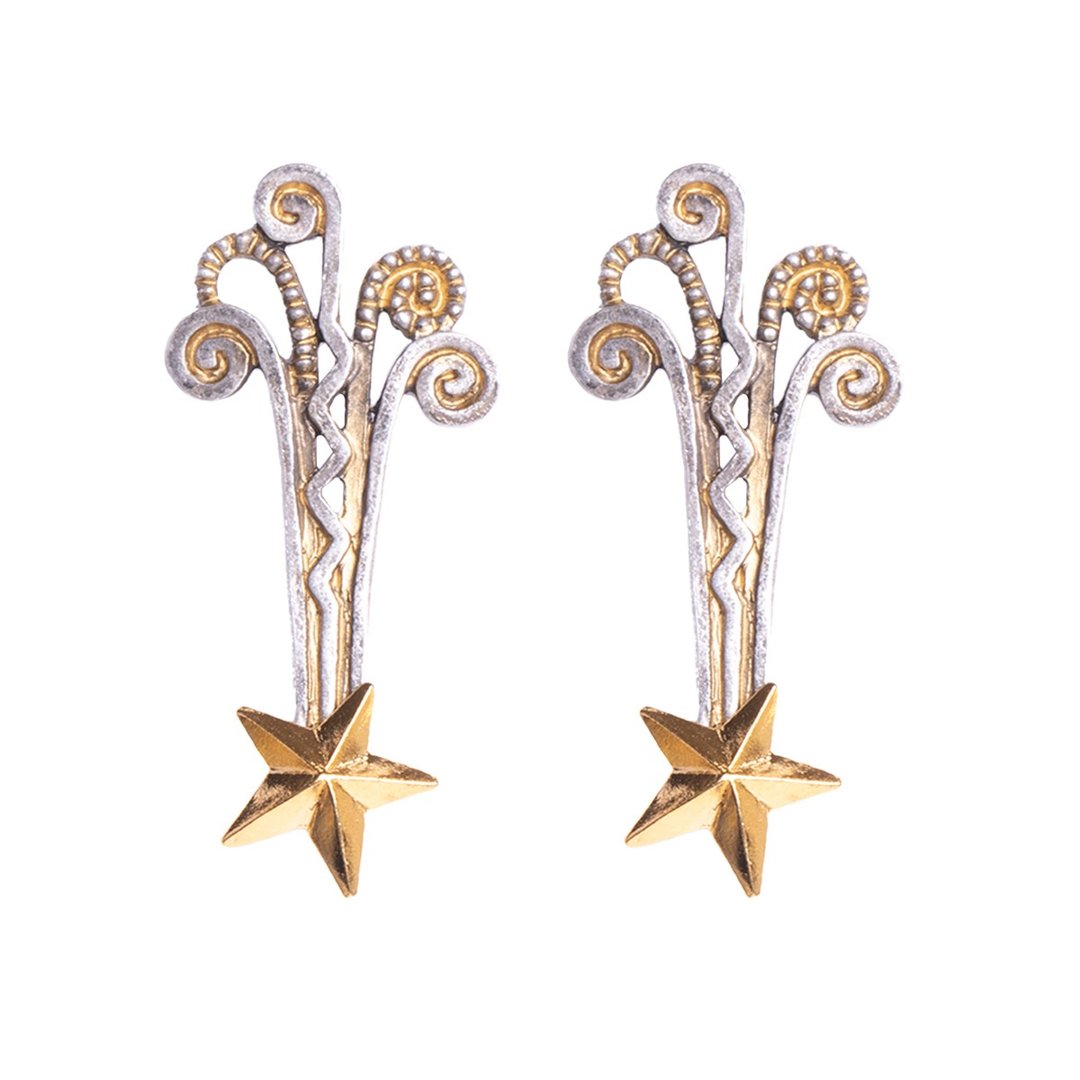 装饰艺术．流星耳环 Art Deco Star - 耳环/耳夹 - 其他金属 金色