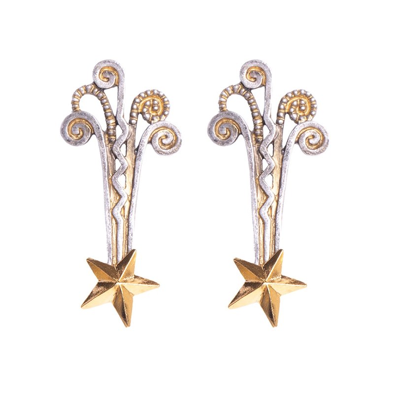 装饰艺术．流星耳环 Art Deco Star - 耳环/耳夹 - 其他金属 金色