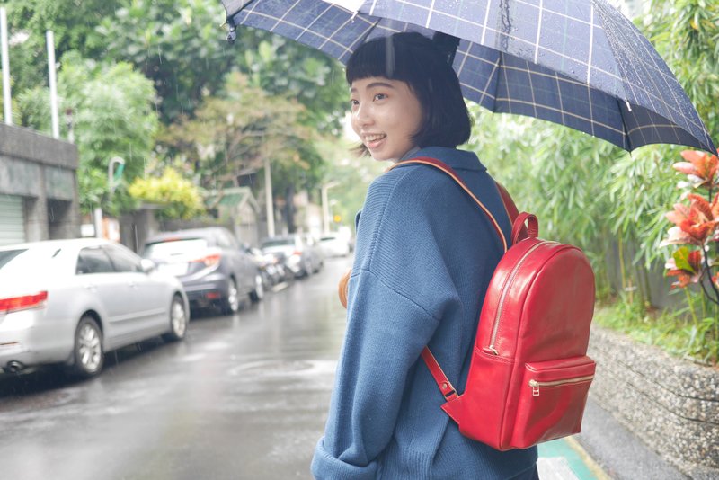 青春后背包 - 后背包/双肩包 - 真皮 红色