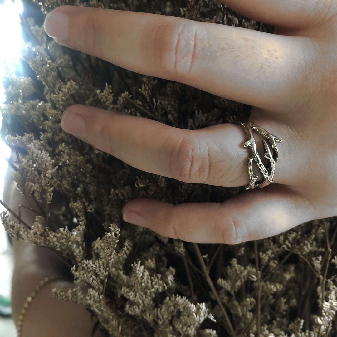 Thorn ring Crown of thorns sterling silver 925 branch leaf wrap around Jesus  - 戒指 - 其他金属 银色