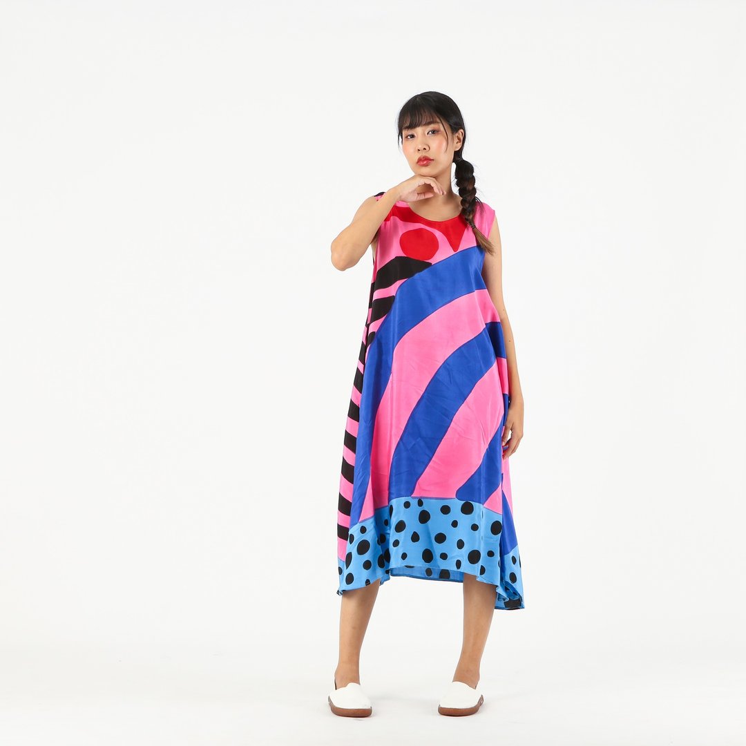 Sac Sleeveless Dress Soft Cotton Silk Hand Paint for Holiday - 洋装/连衣裙 - 棉．麻 粉红色