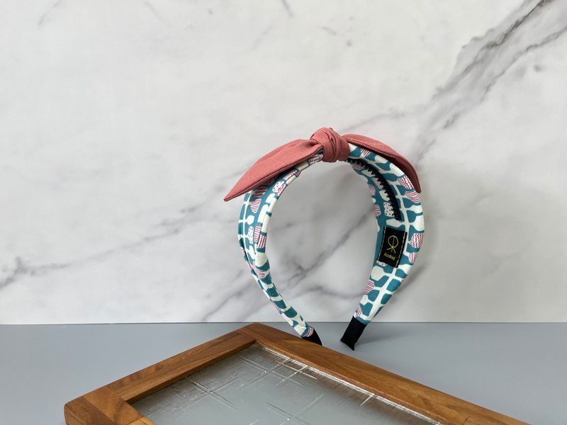 单小结发箍 / 蓝底酒杯 - 橘粉 - 发带/发箍 - 棉．麻 蓝色