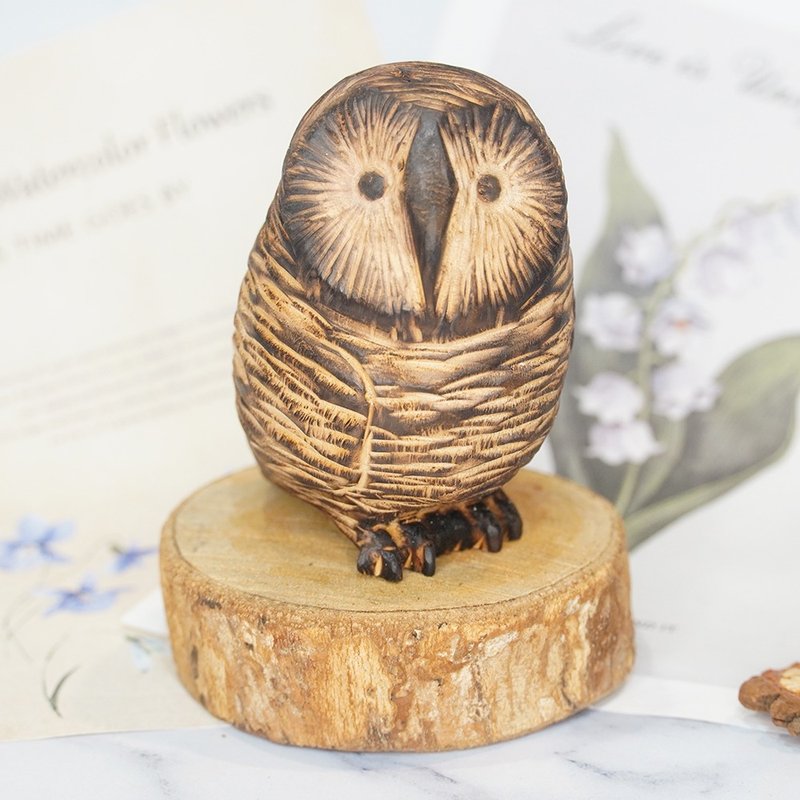 肖楠草鸮木雕猫头鹰-原创 - 摆饰 - 木头 咖啡色