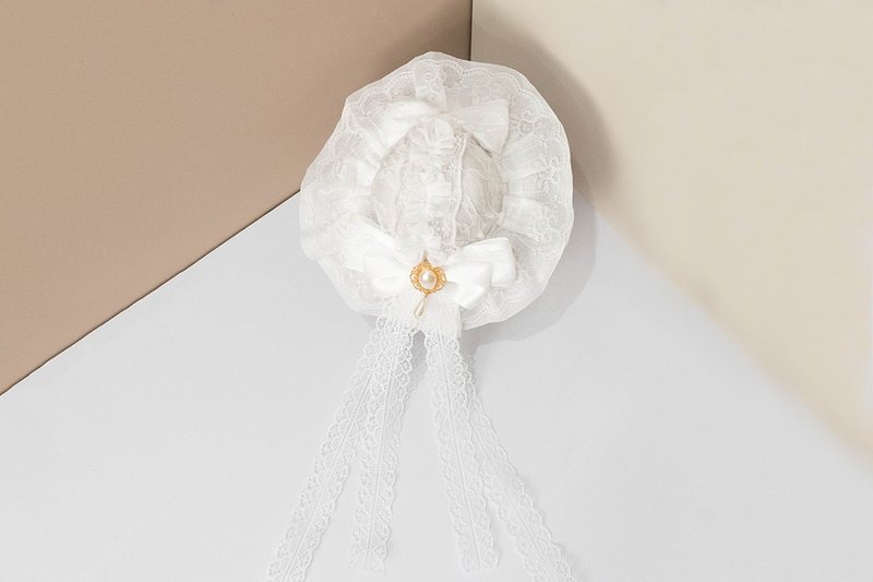 雪祈白环 小礼帽发夹 茉纺 手作小礼帽 - 帽子 - 棉．麻 白色