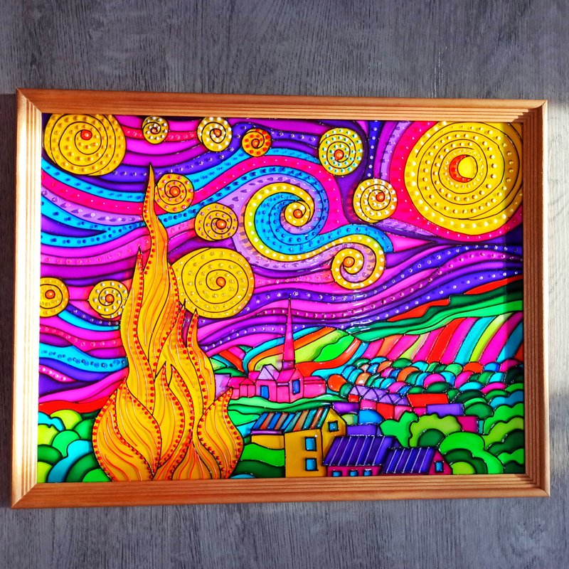 文森特梵高星夜手绘着名艺术彩色玻璃彩虹装饰 - 墙贴/壁贴 - 玻璃 多色