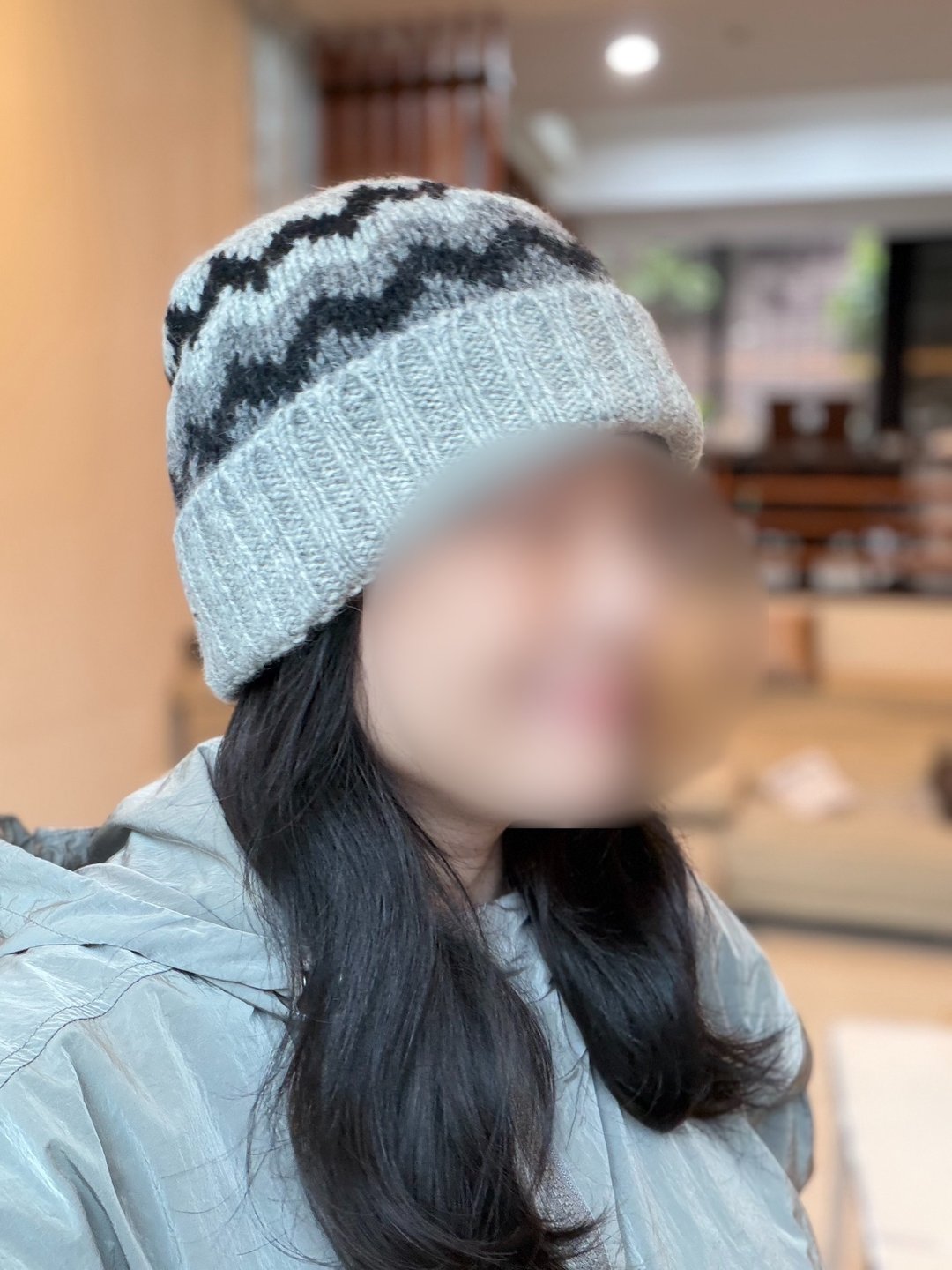 中性率性北欧风格翻边黑灰配色纯羊毛线手工编织半衬防风毛帽子 - 帽子 - 羊毛 灰色