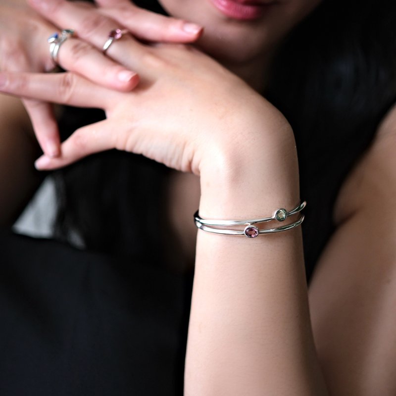 玫瑰粉碧玺手环 - MISSCHERRY 轻珠宝手环/天然宝石手环/情人节 - 手链/手环 - 银 银色