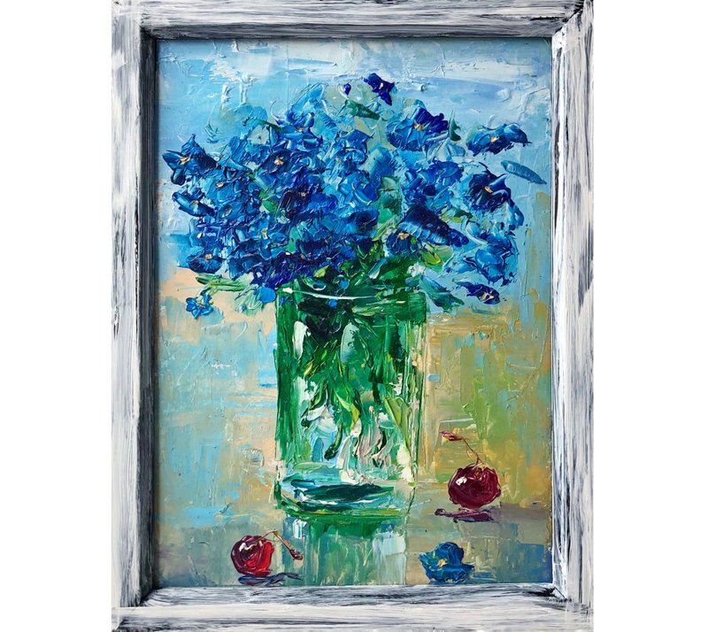 Blue flowers Bouquet Painting Original wall Art - 海报/装饰画/版画 - 其他材质 蓝色