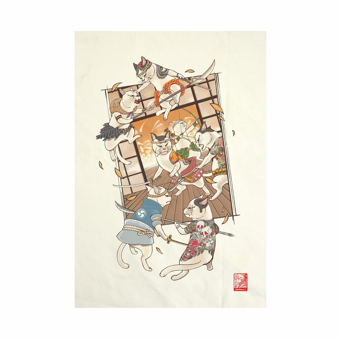 Cat Invade Fabric Art Canvas No frame - 其他 - 棉 白色