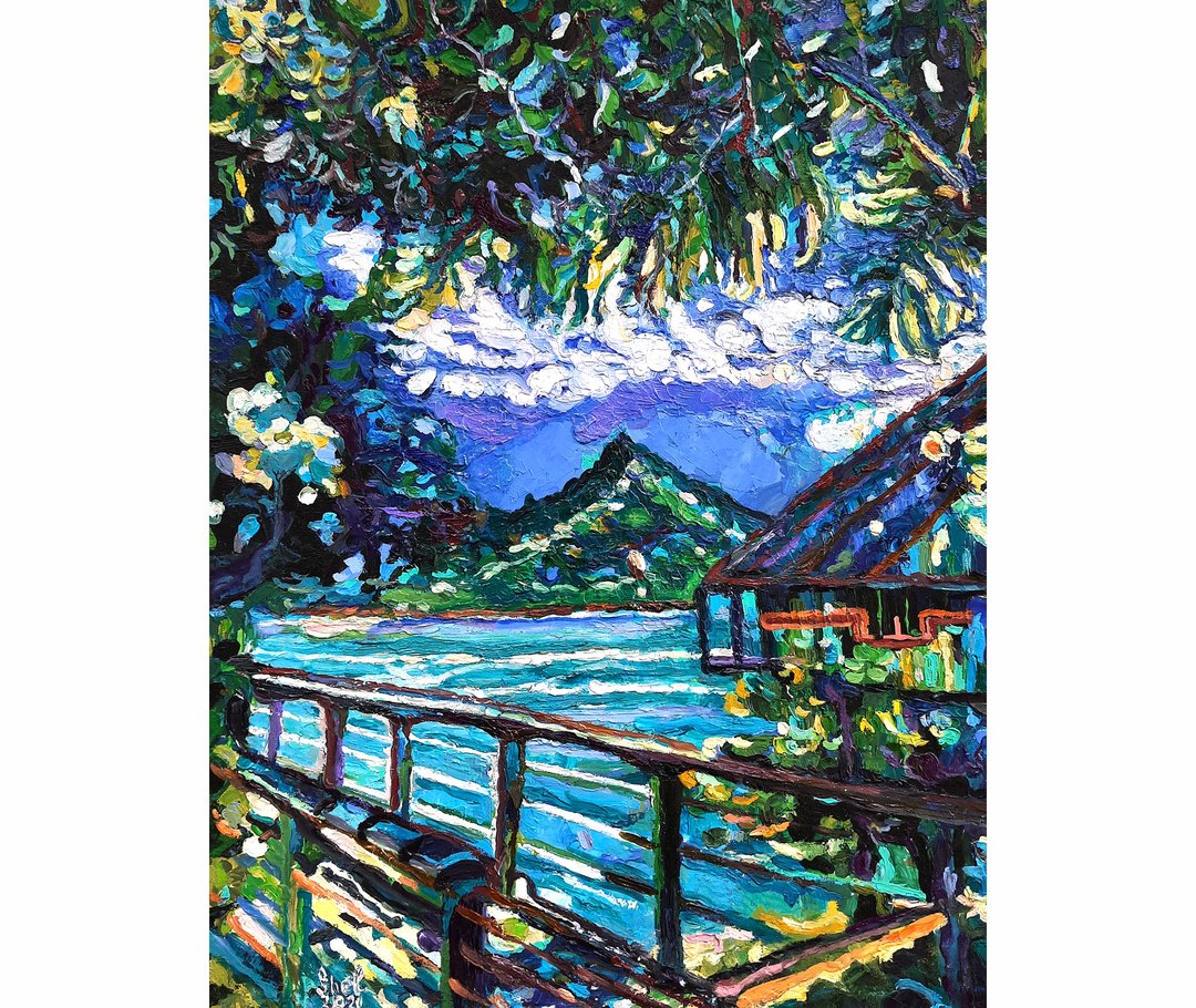 Tropical Painting Original Art Impasto Oil Painting Wall Decor Art - 墙贴/壁贴 - 其他材质 绿色