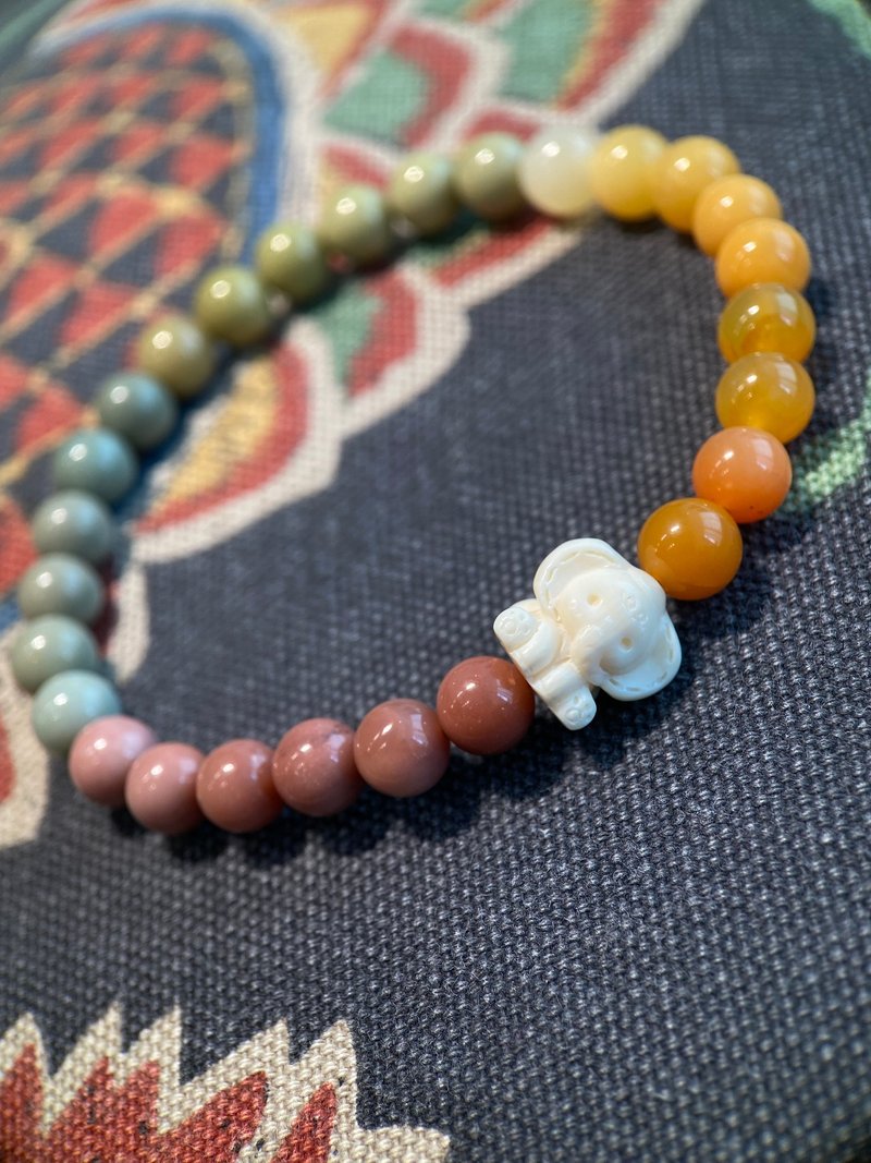 天然阿拉善玛瑙+布偶小飞象猛犸象牙 渐变糖果 手串手链 - 手链/手环 - 半宝石 