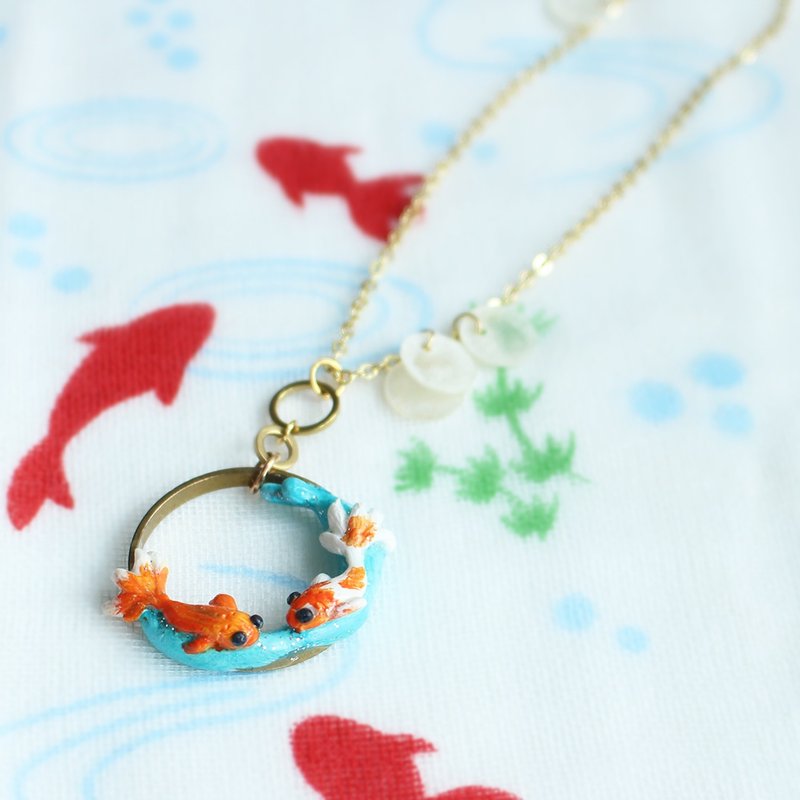 金鱼对望18K包金项链  故事  观游鱼 - 项链 - 陶 金色