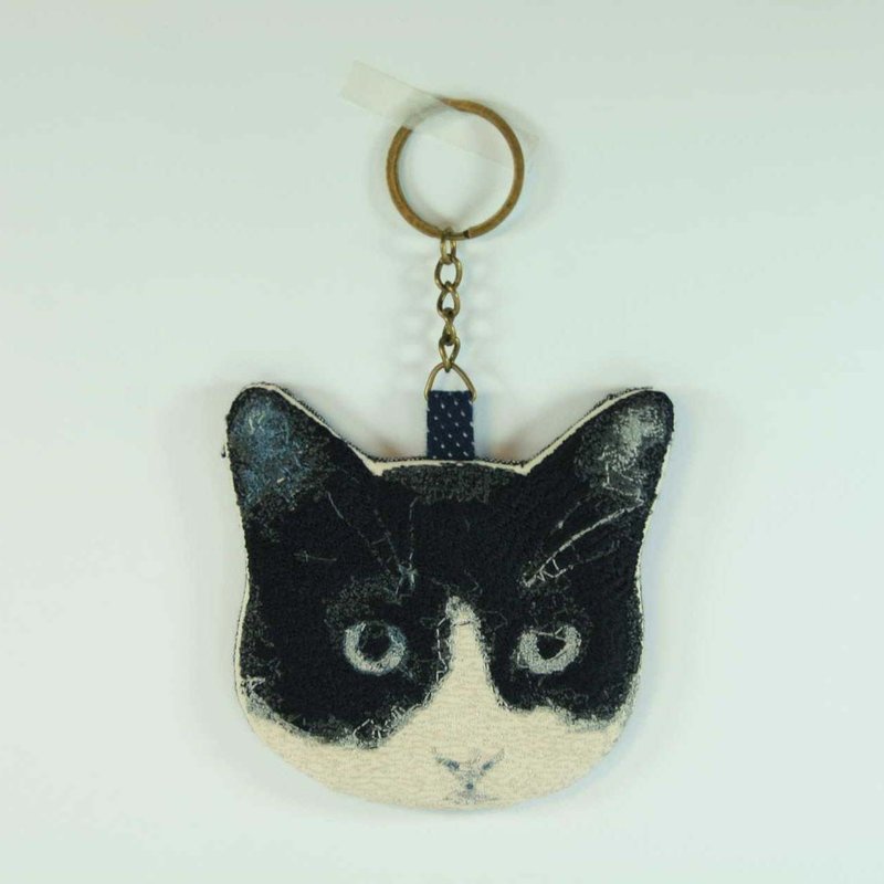 刺绣 钥匙圈04--黑白猫 - 钥匙链/钥匙包 - 棉．麻 黑色
