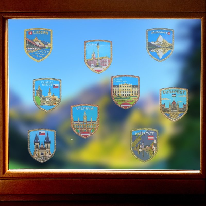 征服世界玻璃贴系列一套9入 金色亮面 瑞士半透明窗贴 匈牙利 - 墙贴/壁贴 - 纸 多色