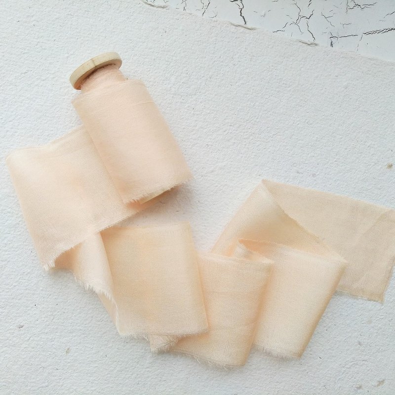 Pale Gold Silk Ribbon / Hand Dyed Silk Ribbon on Wood Spool - 包装材料 - 丝．绢 黄色