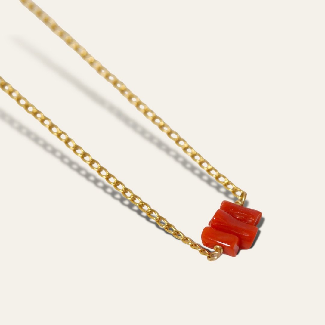 14KGF Sardinian red coral necklace - 项链 - 半宝石 红色