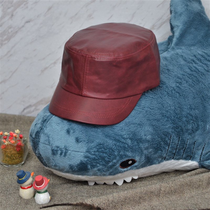 MAJORLIN 军风真皮帽子 酒红色 超轻牛皮军帽 品味与质感的体现 - 帽子 - 真皮 红色