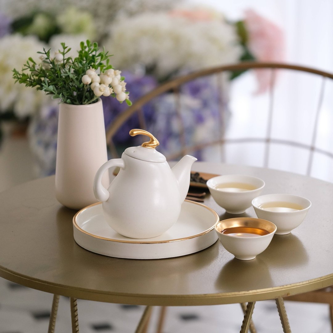 陶作坊│凝金皓玉兔壶组(1壶2杯1茶盘附1金杯) - 茶具/茶杯 - 其他材质 白色