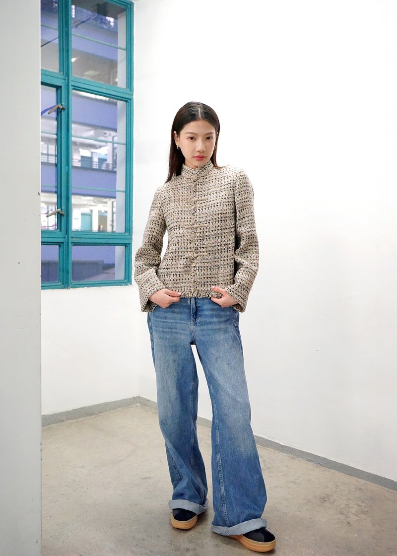 粗花呢唐装外套 (浅金色) |上班衣着|香港设计|小香风 - 女装西装外套/风衣 - 其他材质 金色