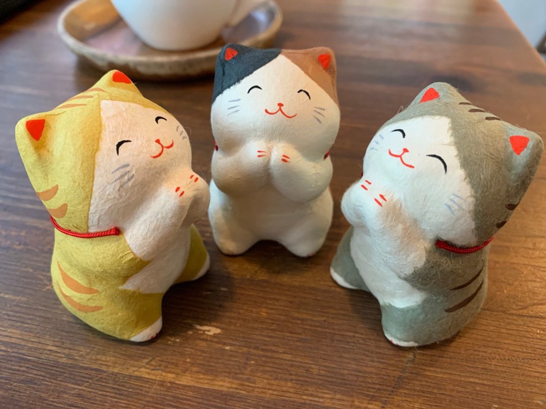 拜托你/许愿的好运猫-灰斑猫-和纸招财猫-日本吉祥物 - 摆饰 - 纸 