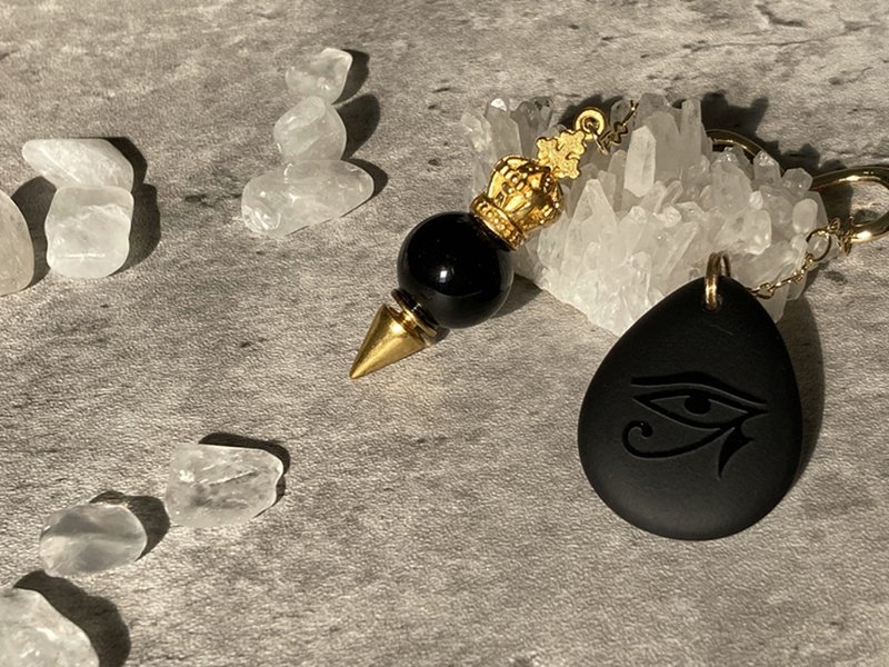 【法老之眼。灵摆】天然黑曜石、埃及之眼、无限符号|短链系列 - 项链 - 其他材质 黑色