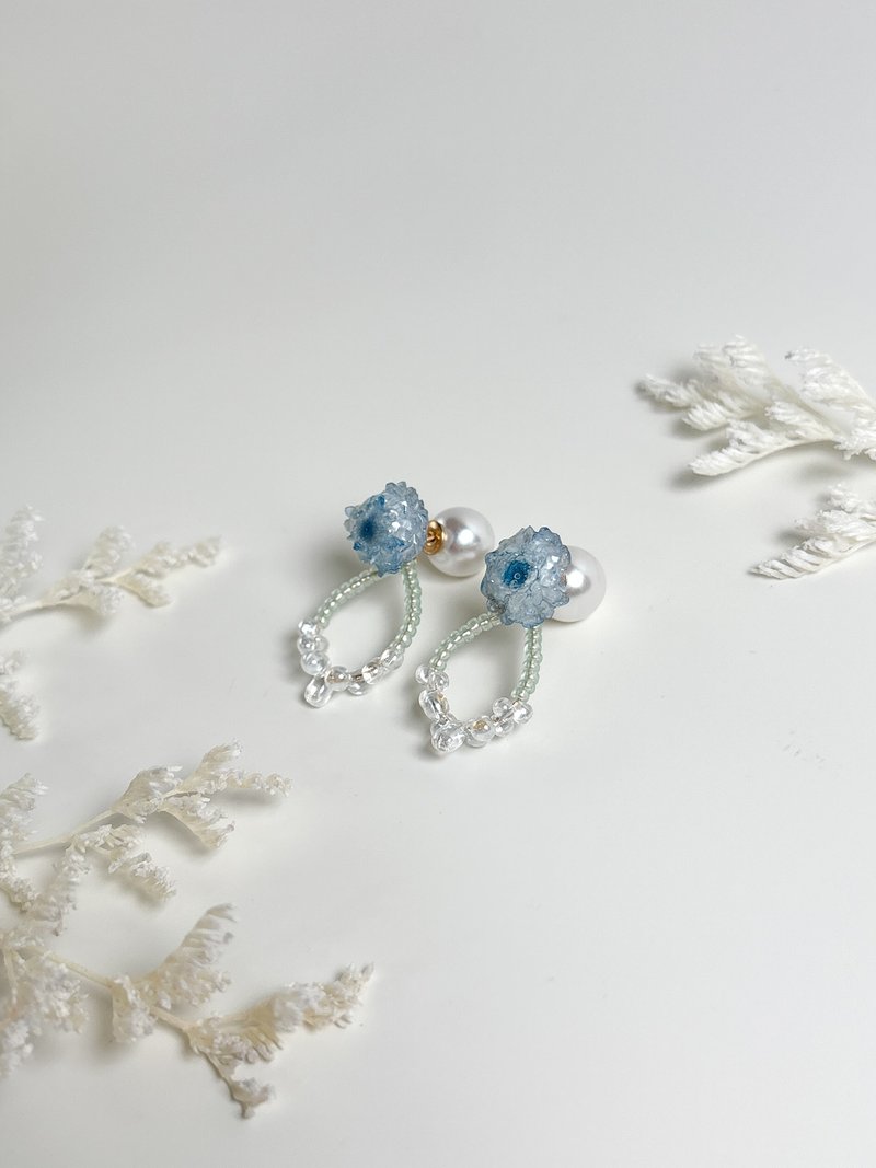 永生花-蓝糖果蜡菊-耳钉耳环-可拆式 - 耳环/耳夹 - 植物．花 蓝色