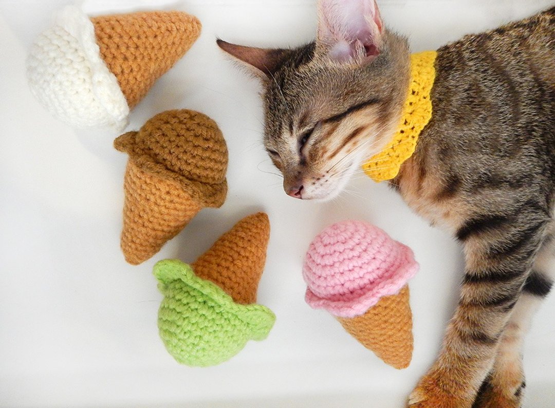 毛线编织猫草玩具 猫咪玩具 猫薄荷 甜筒冰淇淋 - 玩具 - 其他材质 多色