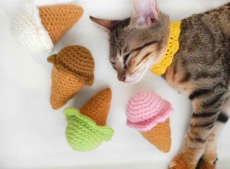 毛线编织猫草玩具 猫咪玩具 猫薄荷 甜筒冰淇淋 - 玩具 - 其他材质 多色