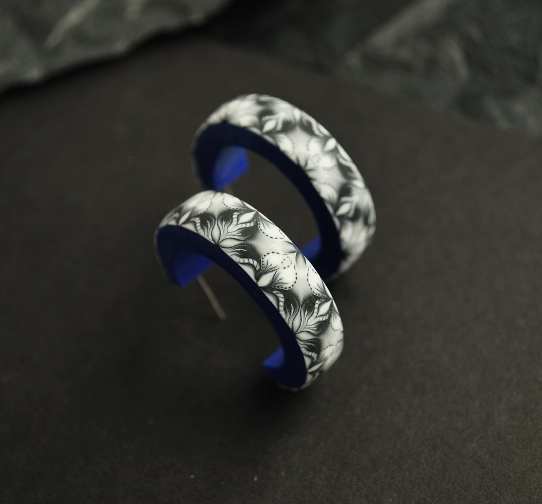 Handmade polymer clay rearrings, kaleidoscope earrings - 耳环/耳夹 - 粘土 蓝色