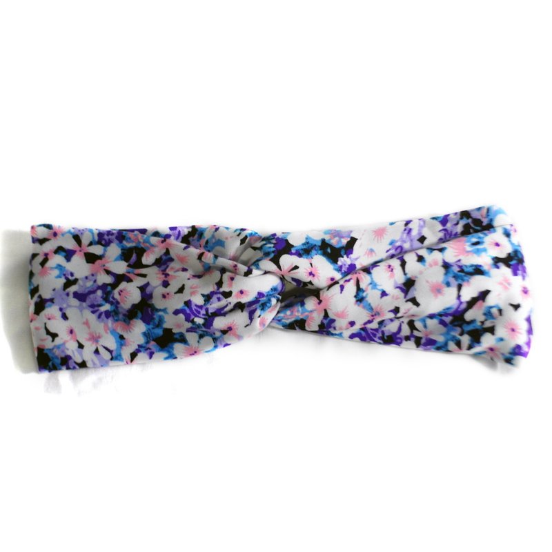 紫色花丛 交叉发带 - 发带/发箍 - 棉．麻 紫色