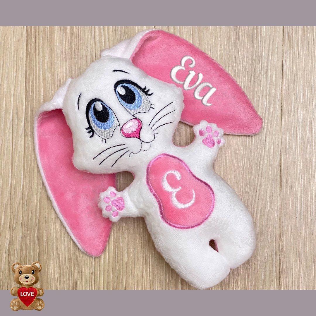 Personalised embroidery Plush Soft Toy Bunny Rabbit - 玩偶/公仔 - 其他金属 白色